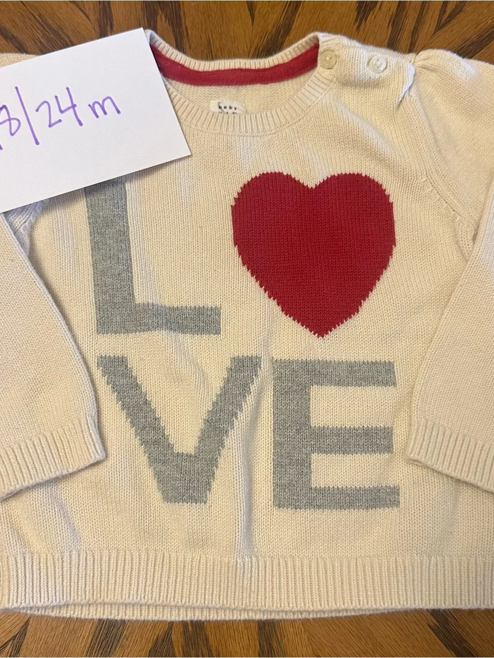 GAP Cream Sweater with Red Heart and Gray LOVE Knit